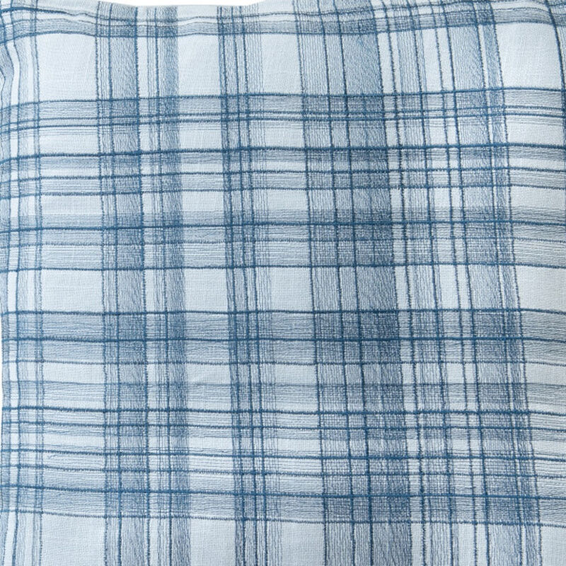 HomeRoots 20" Blue Check Cotton Blend Throw Pillow With Embroidery image number 2