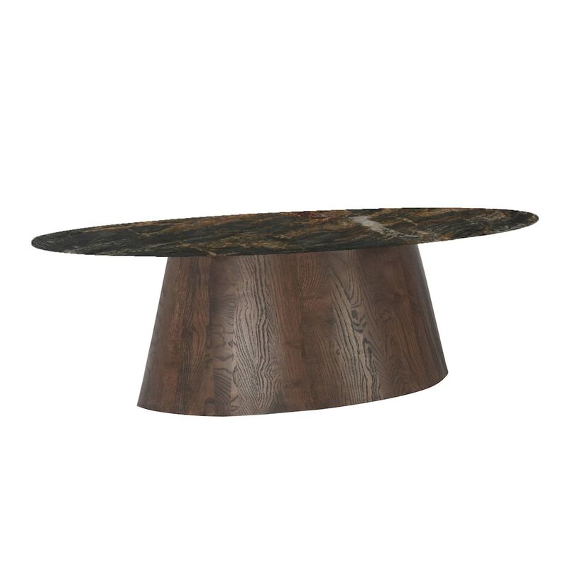 World Interiors Caldera 90 Oval Dining Table in Lava Marble with Dark Oak base