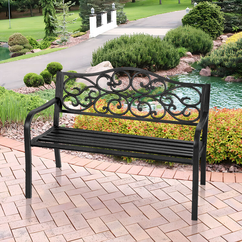 50in Waterproof Iron Garden Patio Outdoor Bench