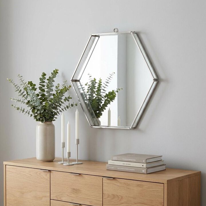 HomeRoots 8" Silver Hexagon Steel Framed Accent Mirror