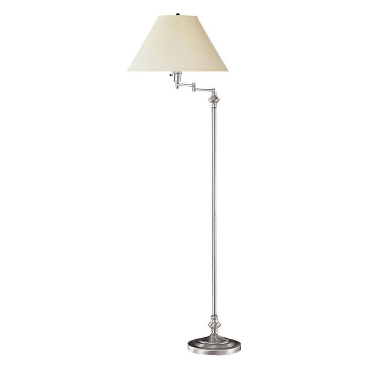 150 Watt Metal Floor Lamp with Swing Arm and Fabric Conical Shade, Silver-Benzara