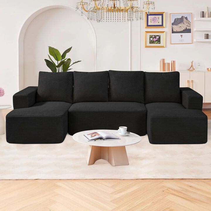 U Shaped Modular Sectional Sofa with Chaise and Cushions, Corduroy Sofa Couch
