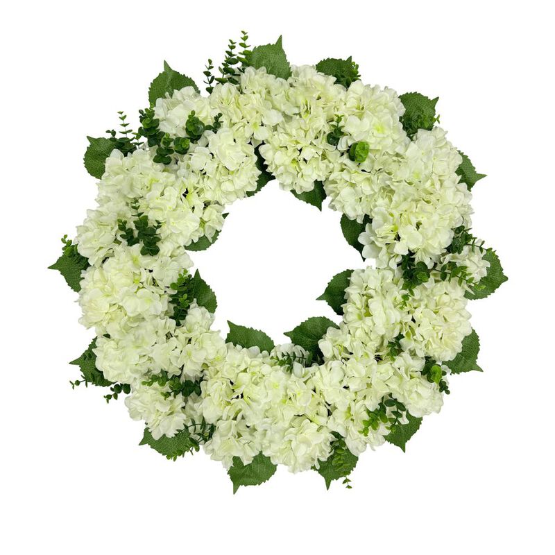 30" Artificial White Hydrangea Wreath image number 0