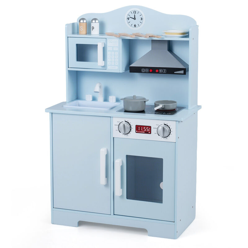Kids Pretend Play Kitchen Set with Microwave and Range Hood image number 0