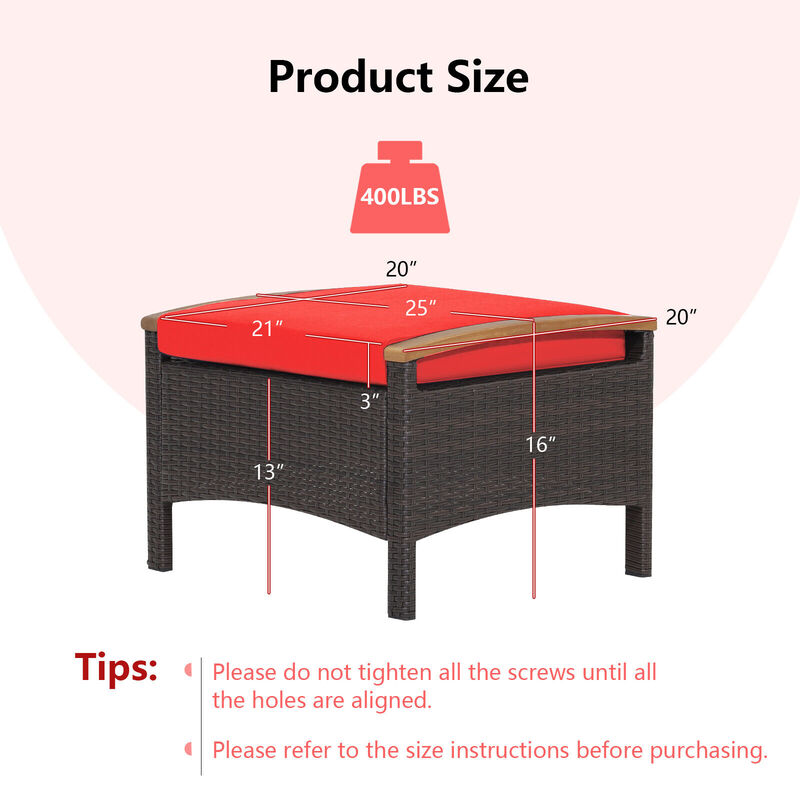 Set of 2 Fade-Resistant Wicker Patio Ottoman