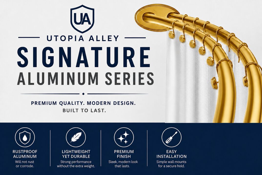 Utopia Alley Signature Aluminum Series Double Curved Shower Curtain Rod, Adjustable 45-72 Inch, Rustproof Aluminum, Dual Rod Design, Separates Curtain & Liner, Adds 8 Inches More Space