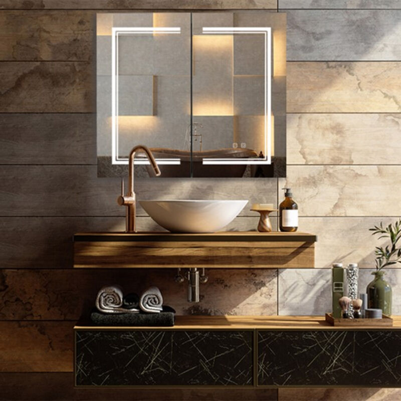 Bathroom Wall Cabinet with LED Light Anti-Fog Mirror and Adjustable Brightness