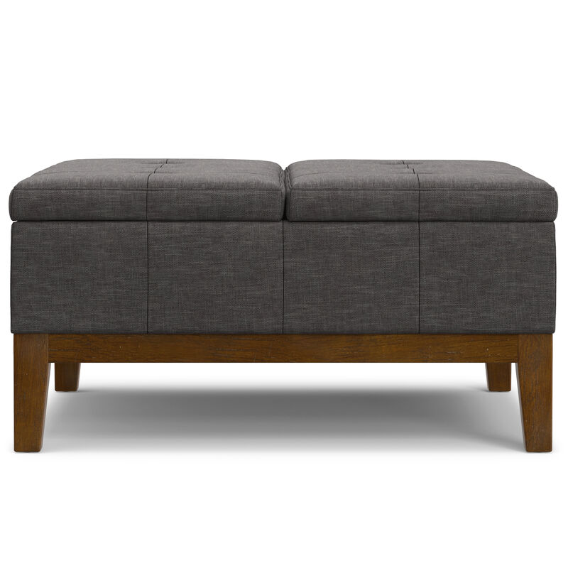 Dover 36 inch Wide Contemporary Square Lift Top Coffee Table Storage Ottoman in Slate Grey  Polyester Linen, Assembled