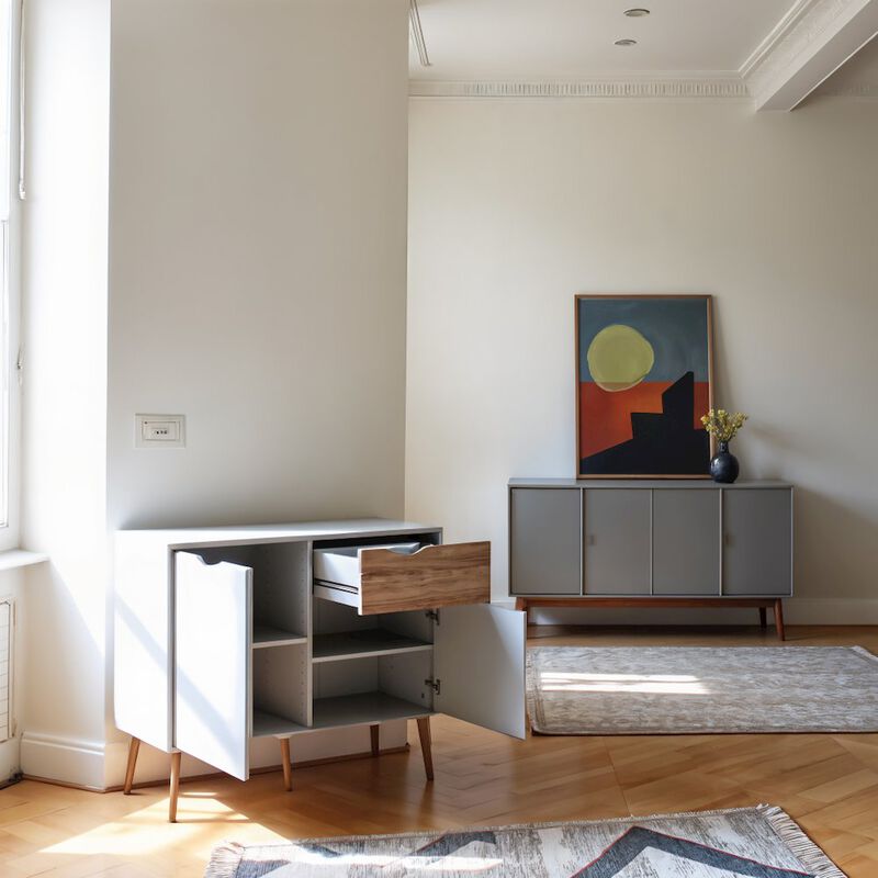 FurniFact White Sideboard with Drawer and Doors - Elegant White Storage Cabinet