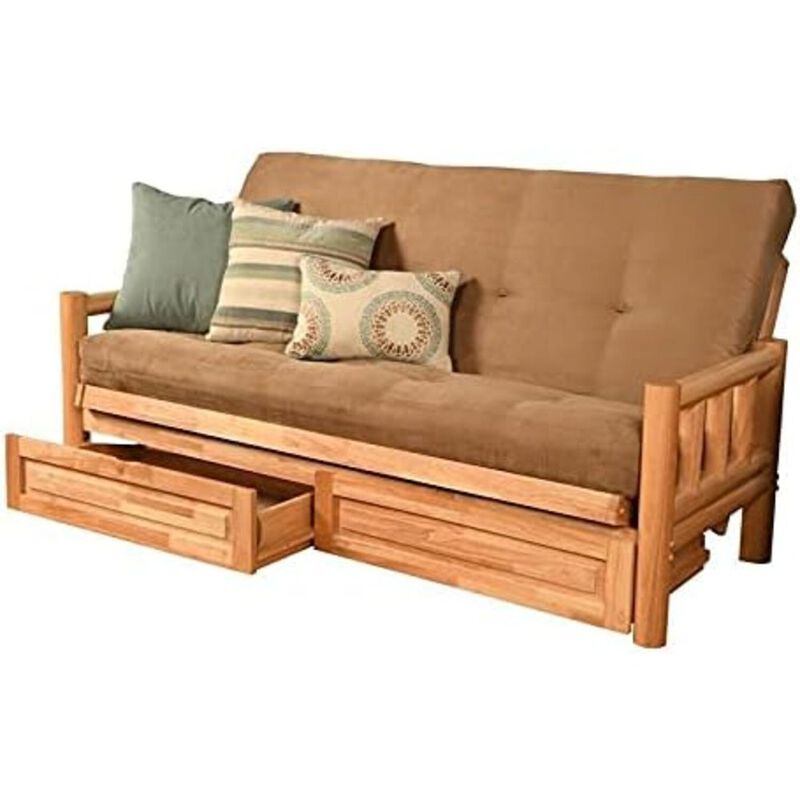 Lodge Frame-Natural Finish-Suede Peat Mattress-Storage Drawers