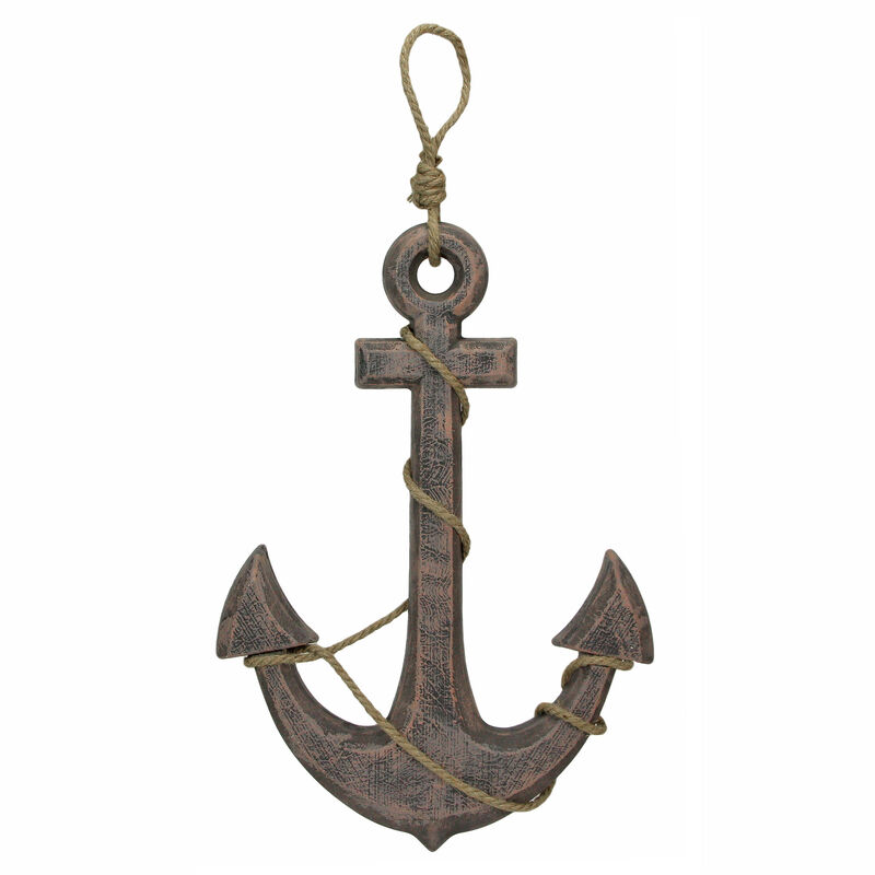 Natural Brown Finish Ship Anchor and Rope Nautical Wall Hanging image number 0
