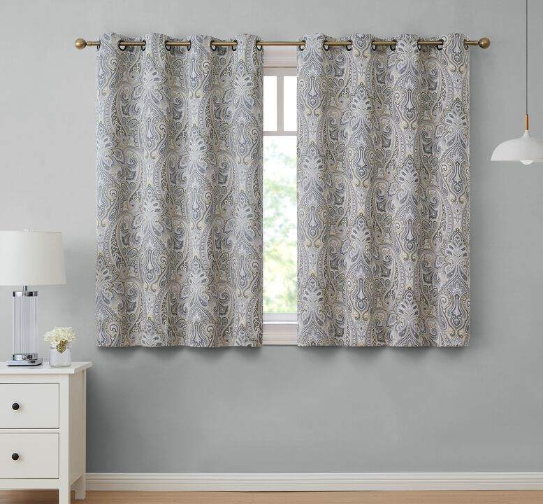 THD France Paisley Print Damask Thermal Insulated Energy Efficient Room Darkening Grommet Top Window Curtain Panels - Pair