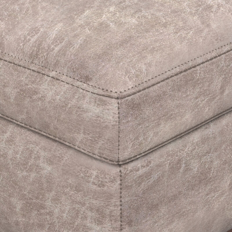 Owen 40 inch Wide Mid Century Modern Square XL Coffee Table Storage Ottoman in Distressed Grey Taupe Vegan Faux Leather, Assembled image number 4