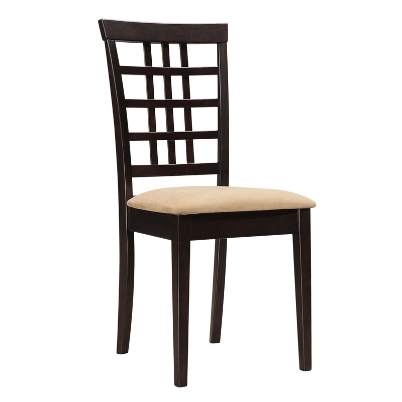 Geometric Wooden Dining Chair with Padded Seat, Set of 2, Brown and Beige-Benzara image number 1