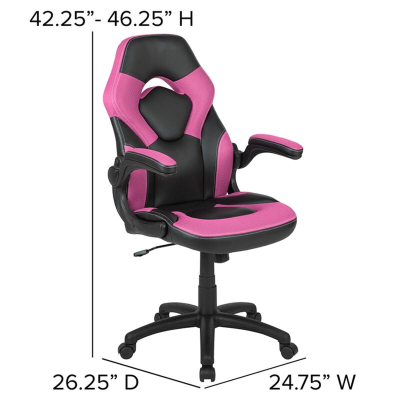Flash Furniture Black Gaming Desk and Pink/Black Racing Chair Set with Cup Holder, Headphone Hook, and Monitor/Smartphone Stand