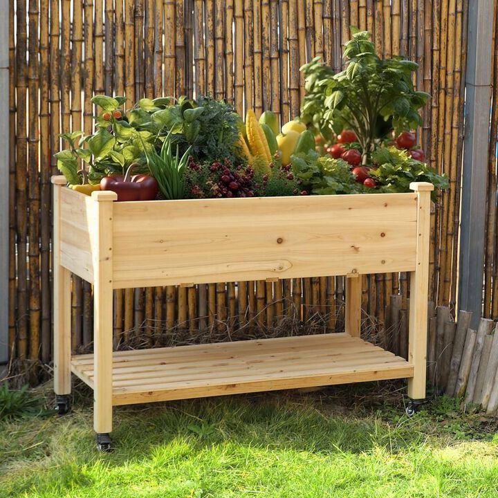 Portable Wood Raised Garden Bed – Outdoor Planter Box Cart with Mobility Wheels