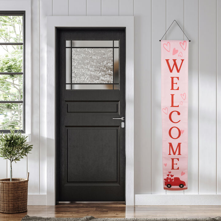 Set of 2 Pink "Welcome" and "Happy Valentine's Day" Outdoor Door Banners 71"