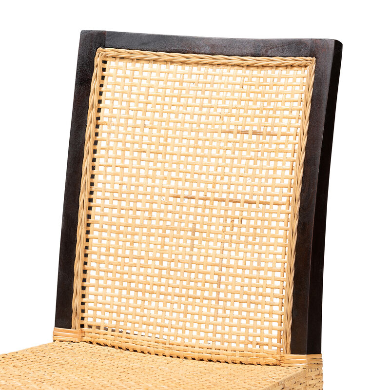 Bali & Pari Lingga Modern Bohemian Dark Brown Mahogany Wood and Natural Rattan Dining Chair