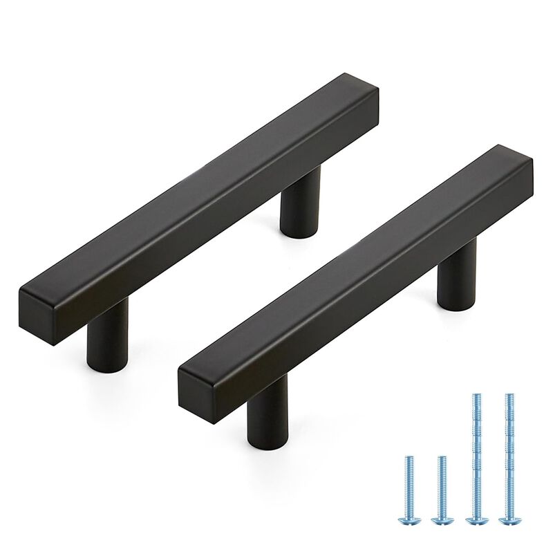 JOY DECOR 45 Pack 3 Inch Matte Black Square Cabinet Handles Stainless Steel Cabinet Hardware Pulls for Kitchen and Drawers with