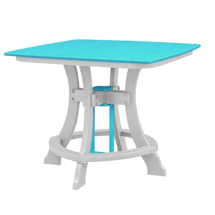 Outdoor Escape Square Outdoor Dining Table In Aruba Blue With White Base, Polyethylene Material