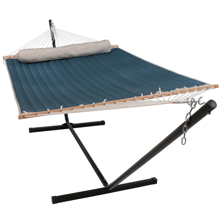 Sunnydaze 2-Person Quilted Fabric Hammock with Steel Stand - Tidal Wave