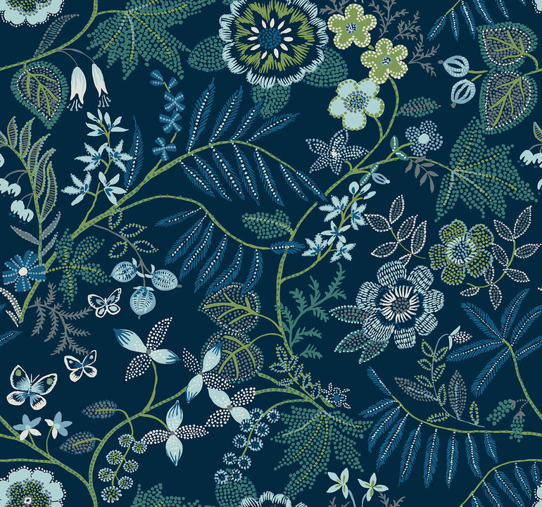 Marilyn Dark Blue Floral Trail Wallpaper
