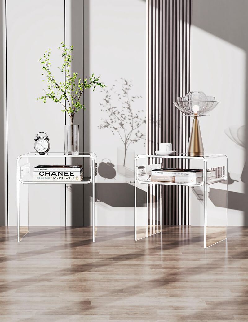 solaround Clear Acrylic End Table 2-Tier Bedside nightstand for Living Room Bedroom Home Decor (Clear Double)