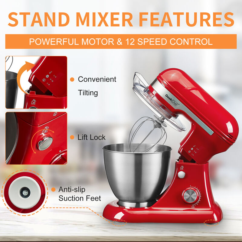 Electric Stand Mixer, 4.8QT 12 Speeds Tilt-head Food Mixer with Dough Hook, Rotary Knob, Whisk, Beater, Bowl image number 3