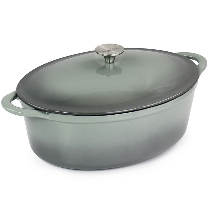MegaChef 7 Quarts Oval Enameled Cast Iron Casserole in Gray