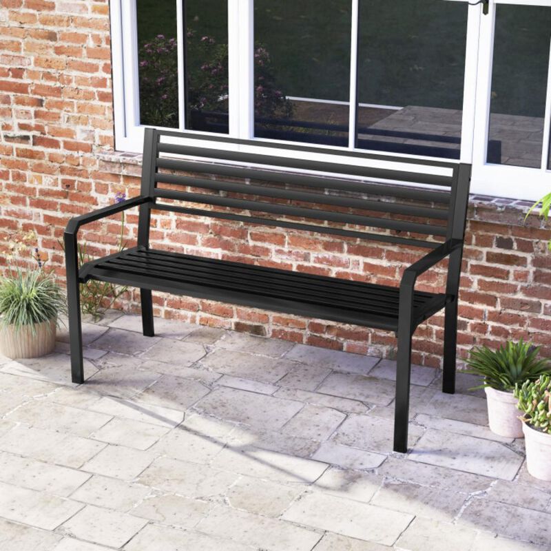 Hivvago 50 Inch Outdoor Metal Park Bench Patio Slatted Garden Bench for 2-3 People