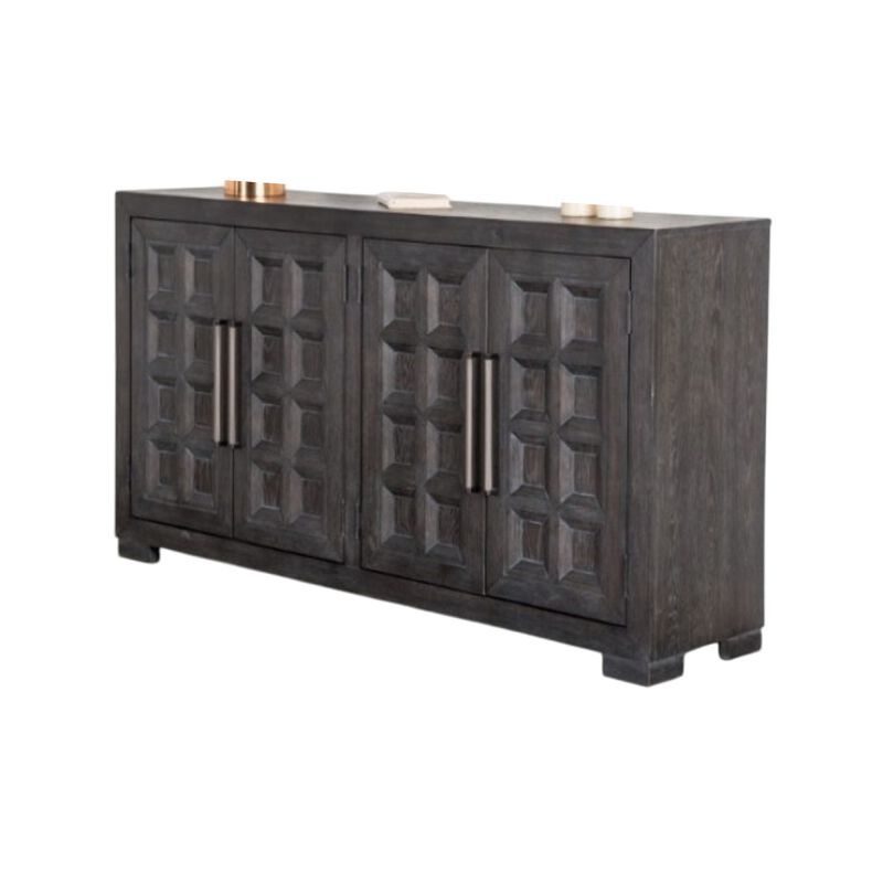 Kizie Sideboard Buffet Console 4 Doors and Shelves, Black Wood 66 Inch - Benzara