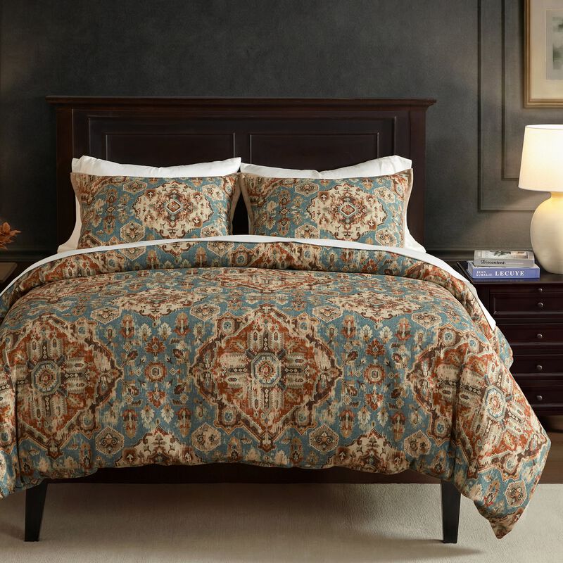 Carmen Kilim Teal Queen Duvet Cover Set image number 1