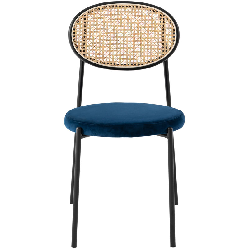 LeisureMod Euston Modern Dining Chair with Wicker Back and Velvet Seat, Indoor Kitchen, Dining Room, Home, Contemporary Side Chair Seating