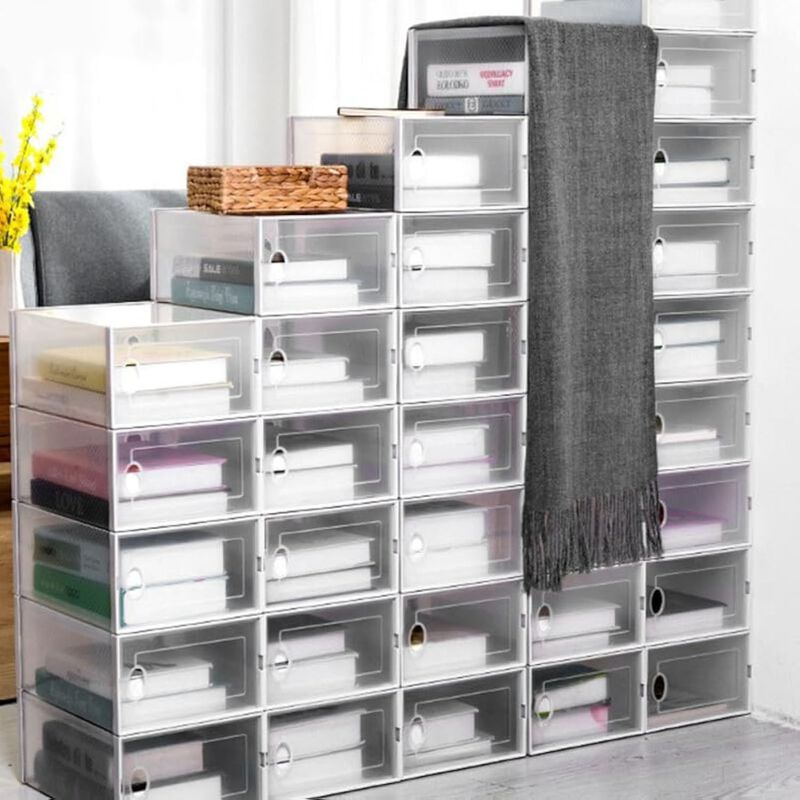 Shoe Organizer Clear Storage Box Stackable Containers Lids image number 3