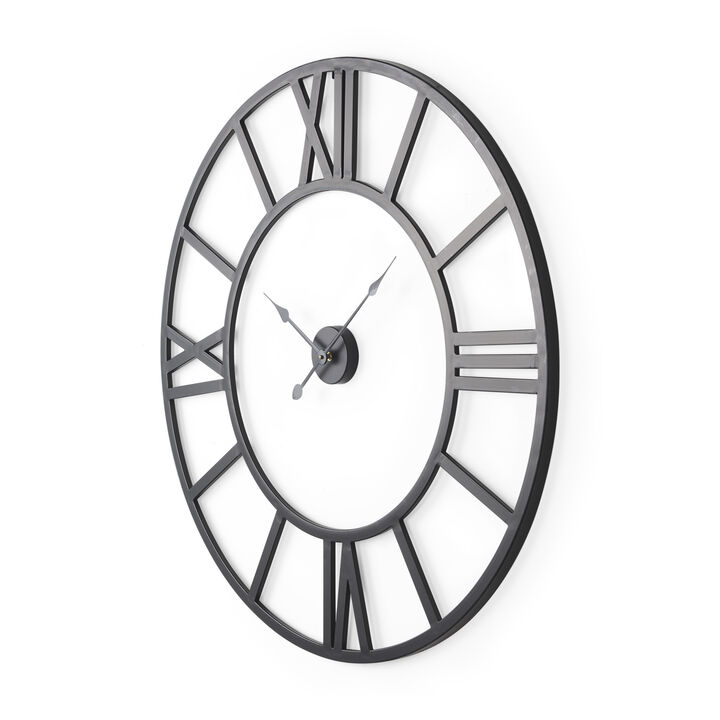 HomeRoots 42" Black Iron Analog Round Wall Clock