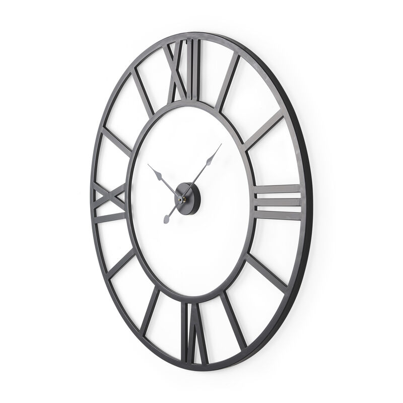 HomeRoots 42" Black Iron Analog Round Wall Clock image number 0