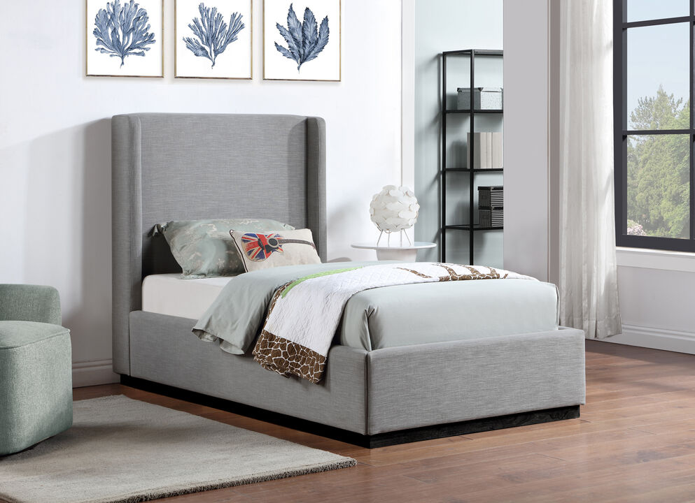 Meridian Furniture Flynn Grey Linen Textured Fabric Twin Bed