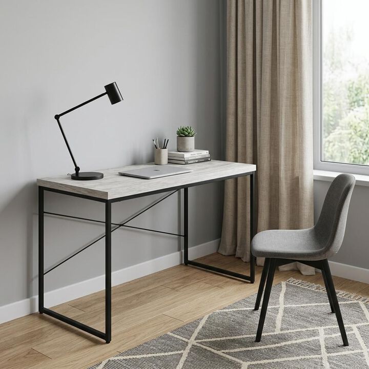 HomeRoots 47" Antiqued White and Black Writing Desk