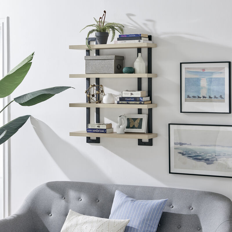 4-Tier Wide Ladder Bracket Floating Metal Frame Wall Shelves