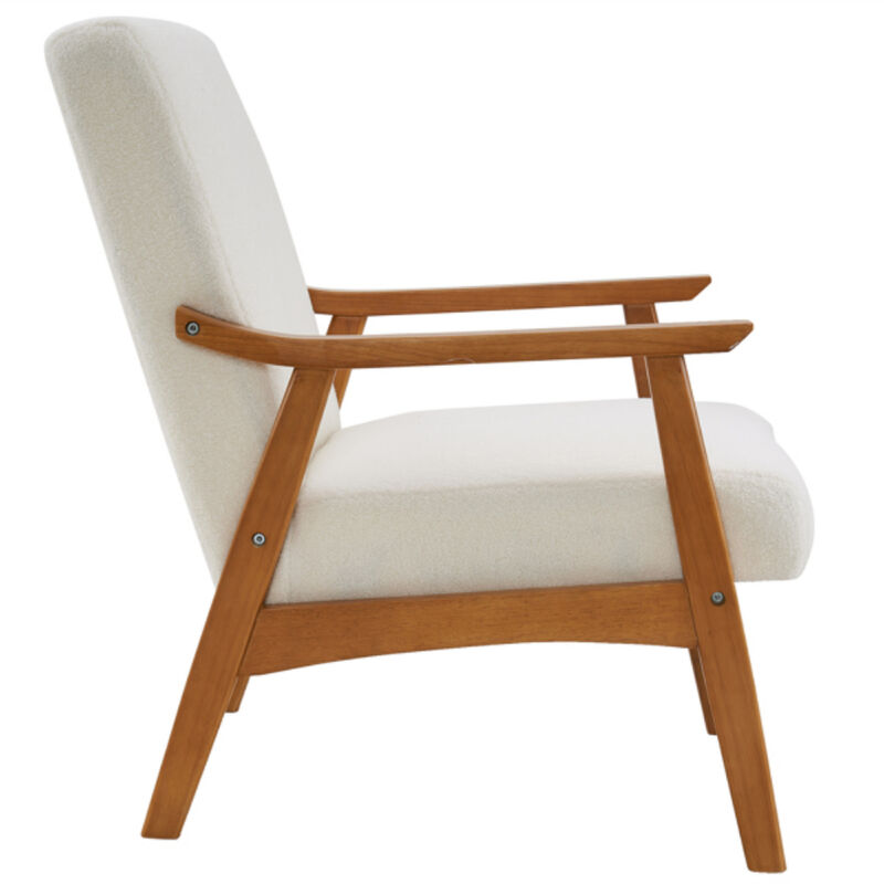 Modern Teddy Velvet Single Lounge Chair with Wooden Armrests