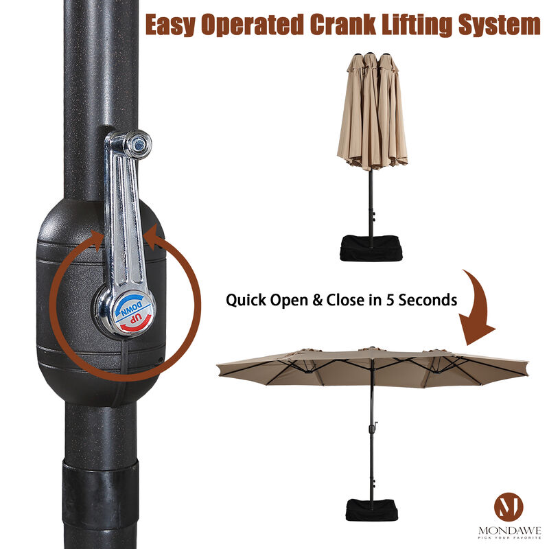 MONDAWE 15ft Rectangular Double-Sided Outdoor Patio Market Umbrella Coffee