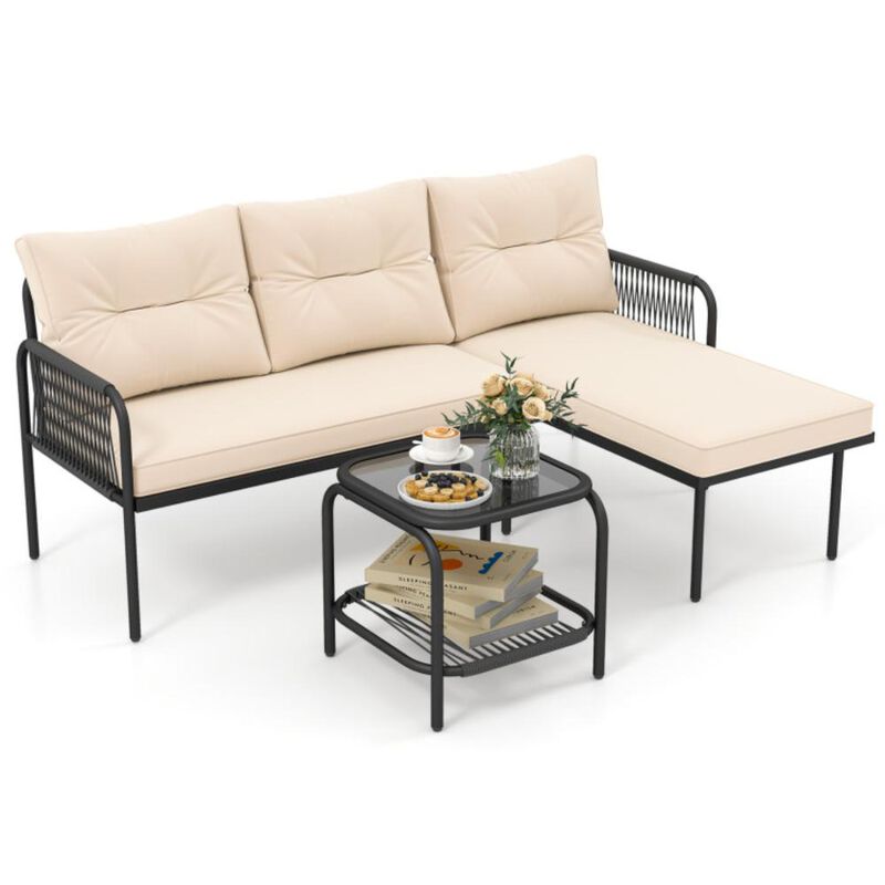 Hivvago 3-Piece L Shaped Patio Furniture Set PE Rattan Sectional Sofas