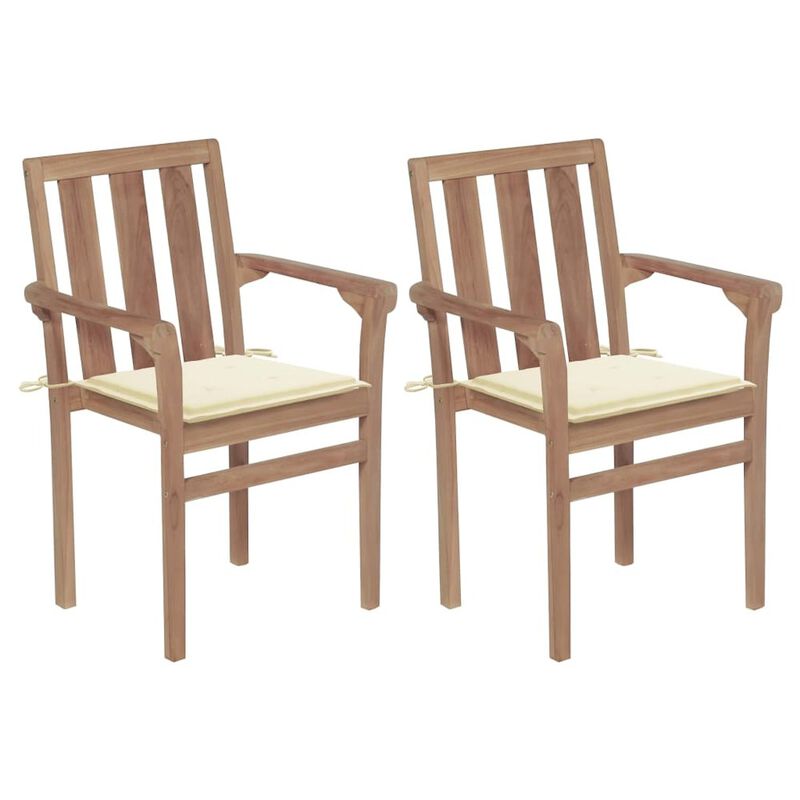 Garden Chair Set of 2 Warm wood with cream cushions