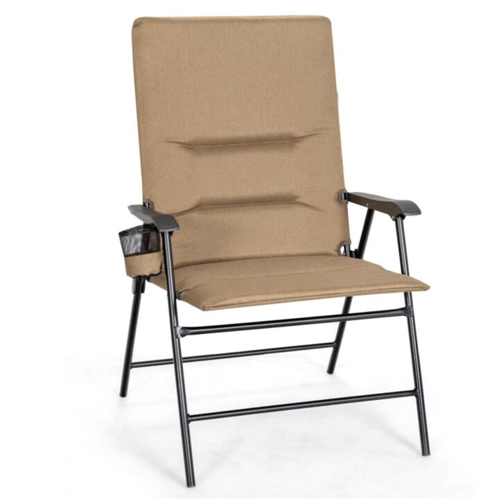 Hivvago Patio Folding Padded Chair with High Backrest and Cup Holder