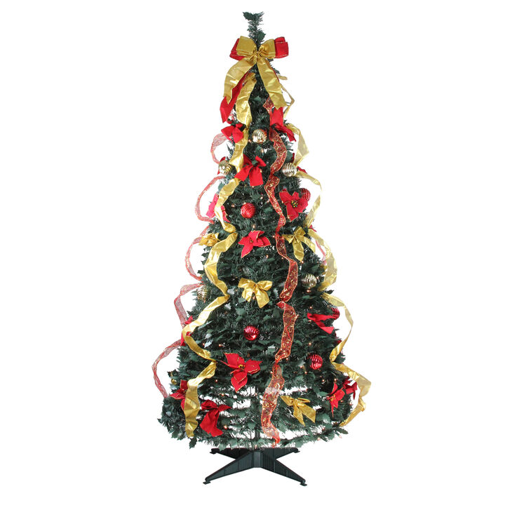 6' Pre-Lit Gold and Red Pre-Decorated Pop-Up Artificial Christmas Tree  Clear Lights