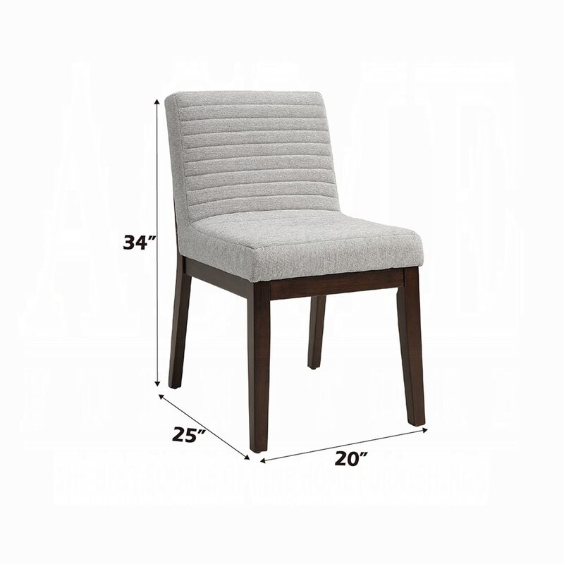 Eyna Side Dining Chair Set of 2, Soft Gray Linen, Dark Brown Wood - Benzara