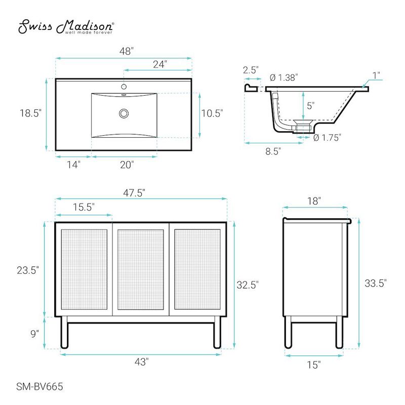 Classe 48" Freestanding Bathroom Vanity with Sink Top image number 6