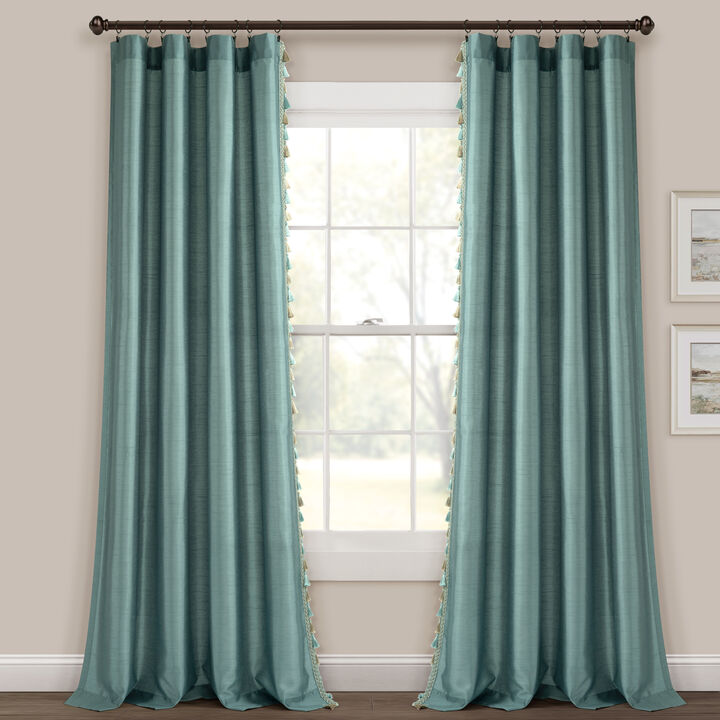 Luxury Regency Faux Silk Two Tone Tassel Window Curtain Panels