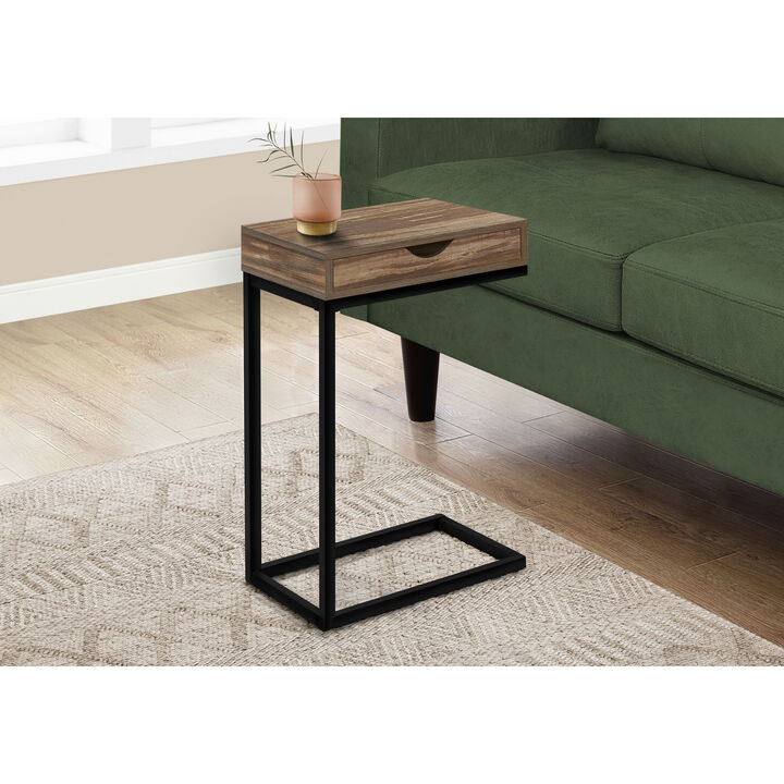 Monarch Specialties I 3602 Accent Table, C-shaped, End, Side, Snack, Storage Drawer, Living Room, Bedroom, Metal, Laminate, Brown, Black, Contemporary, Modern