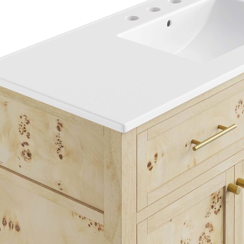 Modway Elysian 48" Wood Single Bathroom Vanity in White Burl with Ceramic Sink Basin image number 9